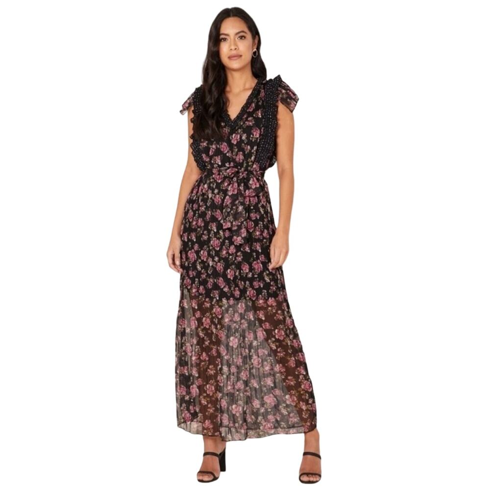 Foxiedox‎ Anaise Floral Print Sheer Black Purple Dress Women’s Size Small NWT